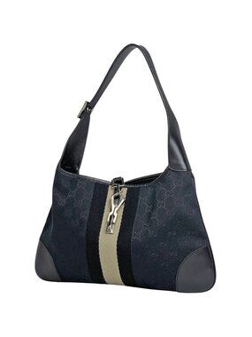 Gucci GG Pattern Shoulder Bag Sherry Line Web Bag Canvas Black White